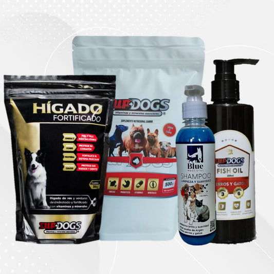 Combo Supdogs 500 gramos + Hígado fortificado + Fish oil + Shampoo natural